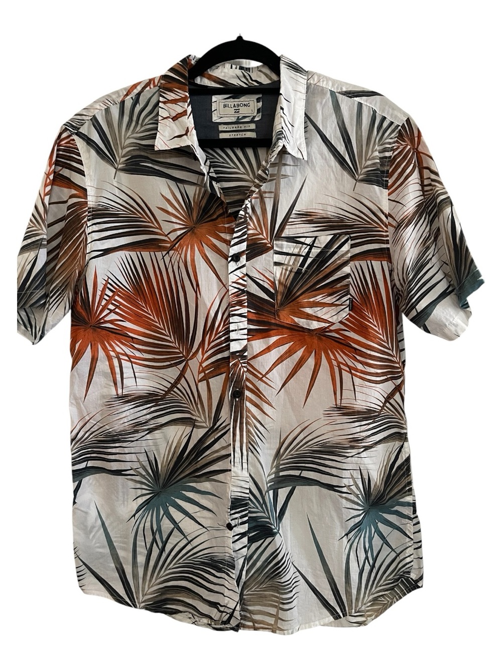 Billabong Men's White Tropical Print Short Sleeve Shirt - Rust & Gray Palm